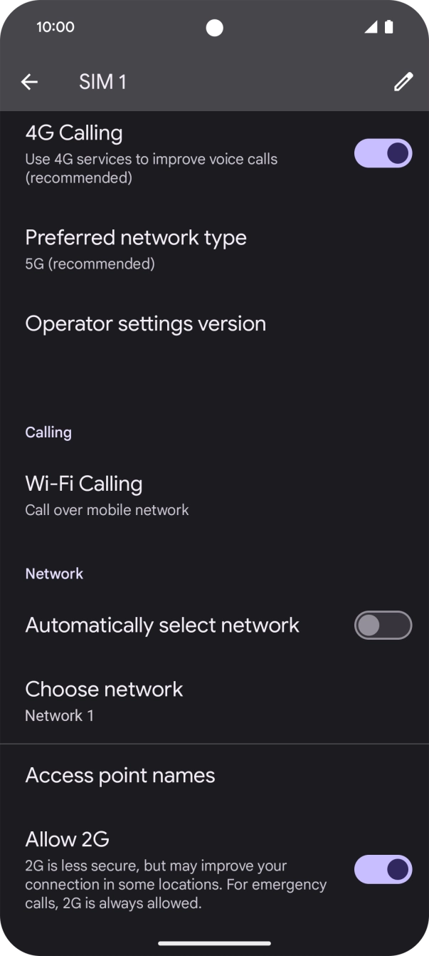 Press the indicator next to 'Automatically select network' to turn on the function. Press the indicator next to 'Automatically select network' to turn on the function.