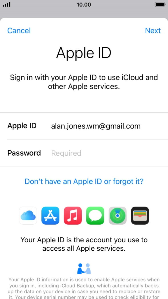 Press the field next to 'Password' and key in the password for your Apple ID.