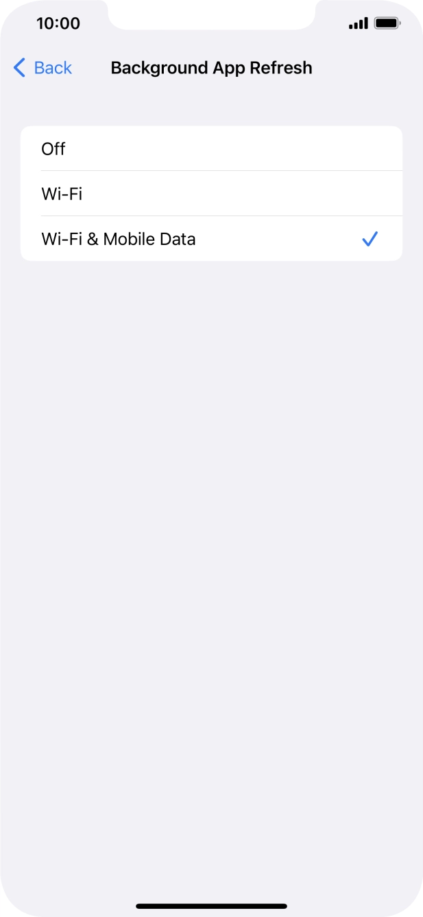 To turn off background refresh of apps, press Off. To turn off background refresh of apps, press Off.