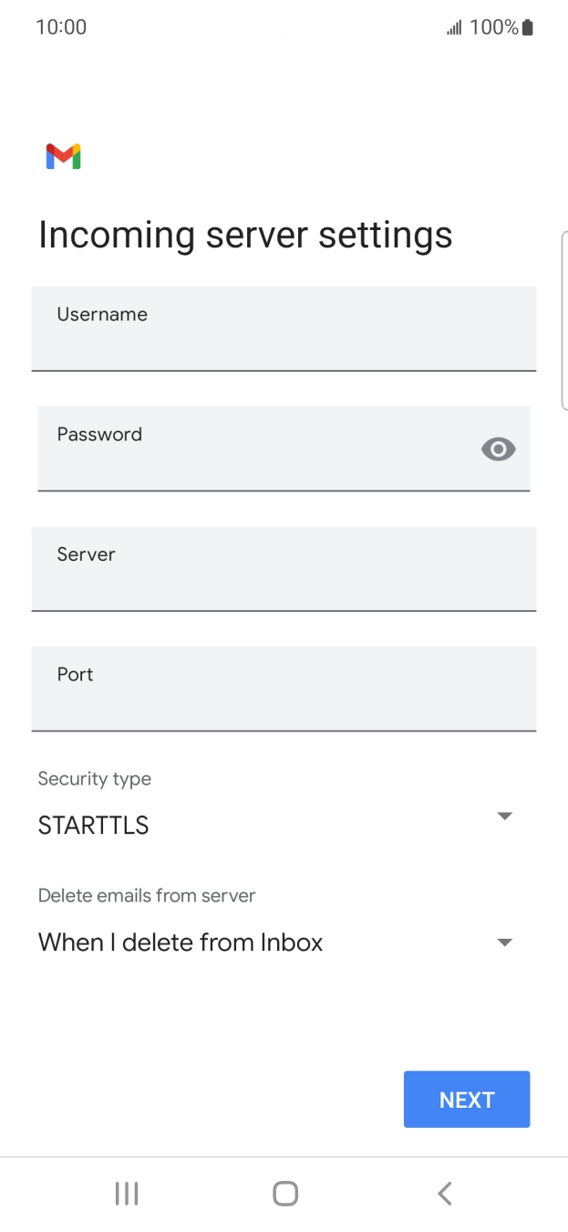 Press the field below 'Username' and key in the username for your email account.