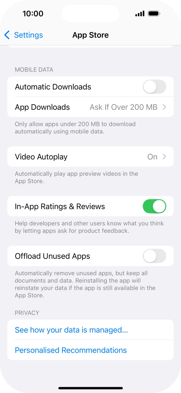 Press the indicator next to 'Offload Unused Apps' to turn the function on or off.
