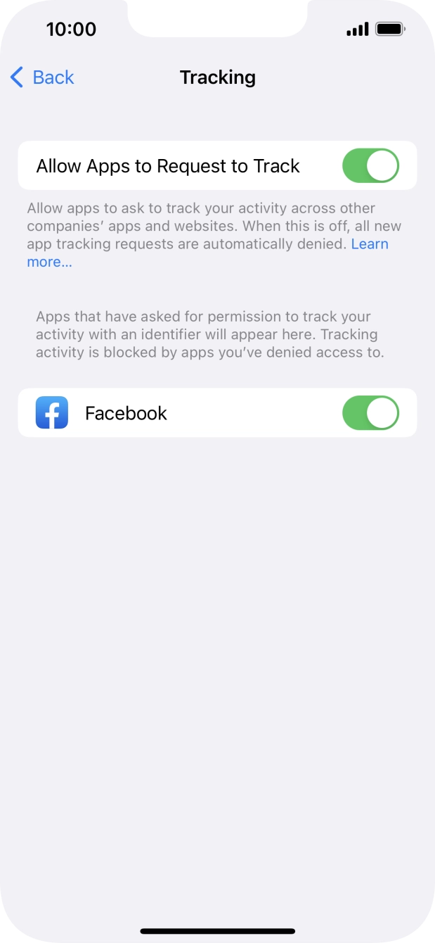 Press the indicator next to 'Allow Apps to Request to Track' to turn the function on or off.