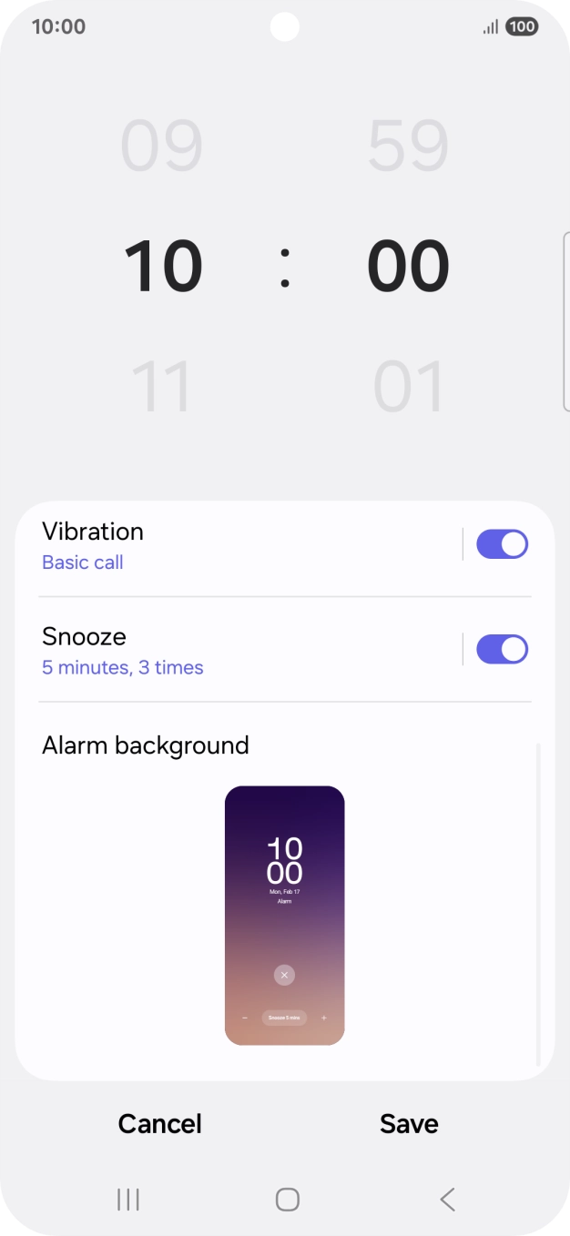 Press the indicator next to 'Snooze' to turn snooze on or off.