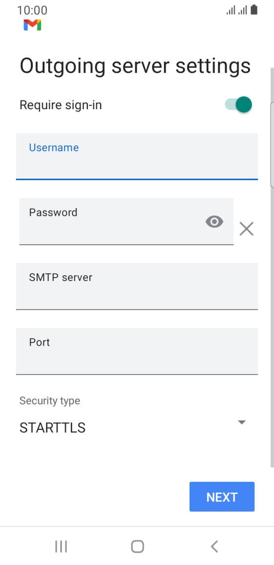 Press the field below 'Password' and key in the password of your email provider's outgoing server. Press the field below 'Password' and key in the password of your email provider's outgoing server.