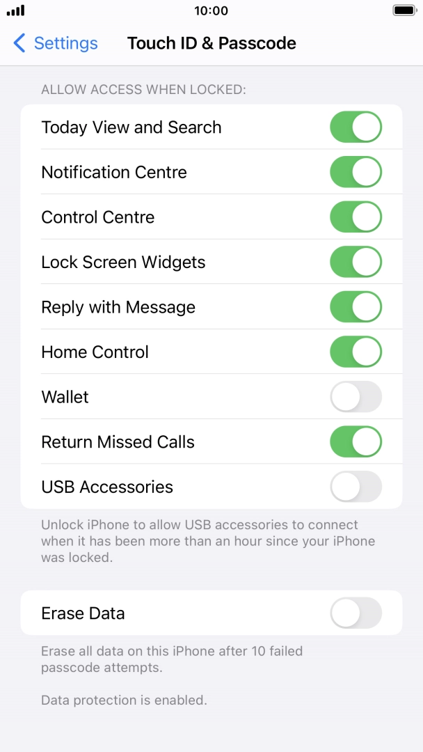 Press the indicator next to 'Erase Data' to turn the function on or off. Press the indicator next to 'Erase Data' to turn the function on or off.