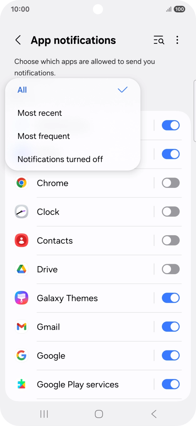 Press the required setting.