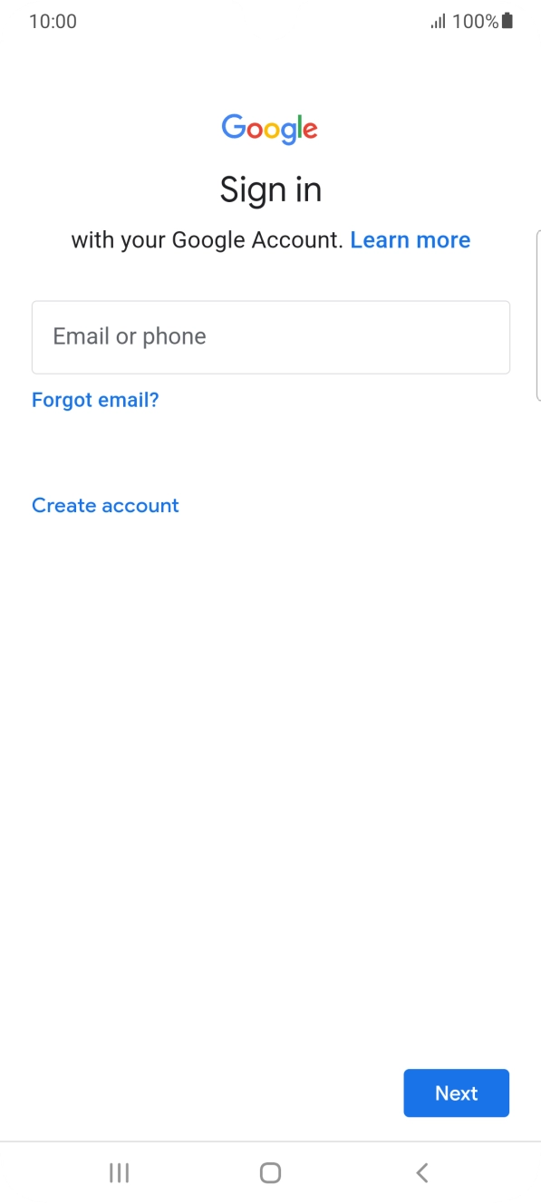 If you don't have a Google account, press Create account and follow the instructions on the screen to create an account.