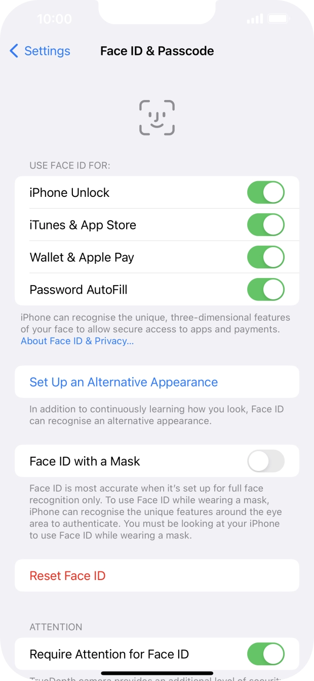 Press the indicators next to the required settings to turn them on or off.