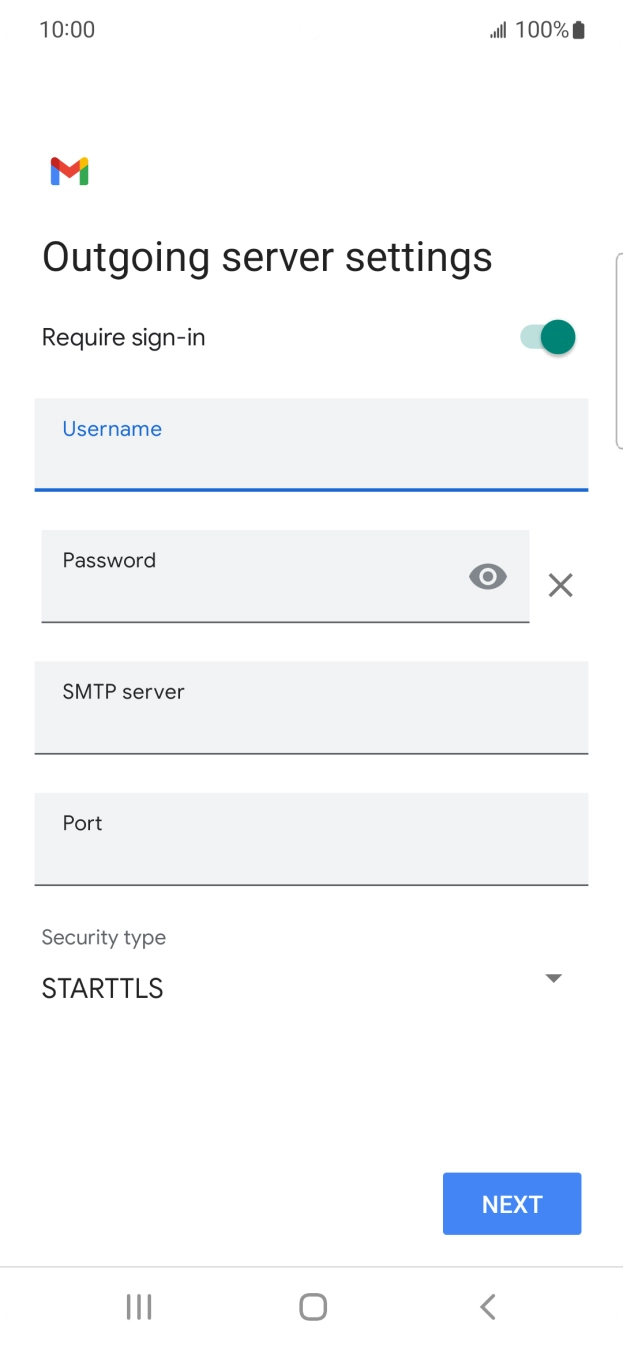 Press the field below 'Password' and key in the password of your email provider's outgoing server.