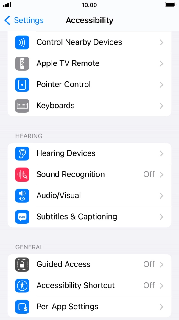 Press the required category below 'HEARING' and follow the instructions on the screen to select the required settings.