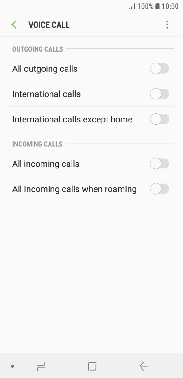 Press the indicator next to the required barring type. Press the indicator next to the required barring type.
