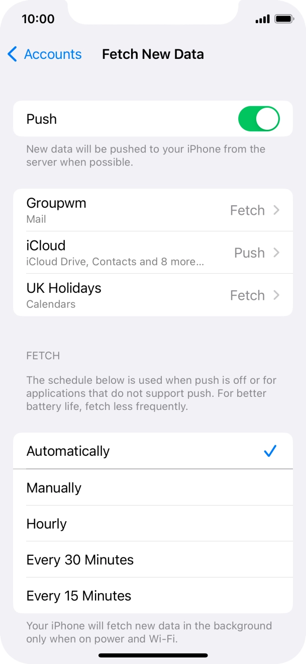 Press the indicator next to 'Push' to turn the function on or off. Press the indicator next to 'Push' to turn the function on or off.