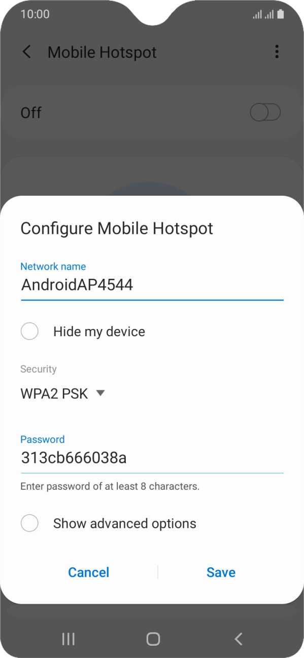 Press the field below 'Network name' and key in the required name.