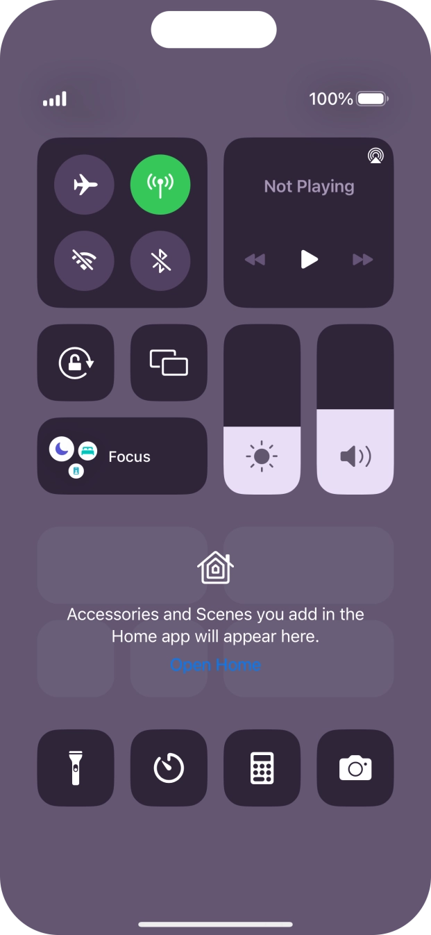 Press the flight mode icon to turn the function on or off. Press the flight mode icon to turn the function on or off.