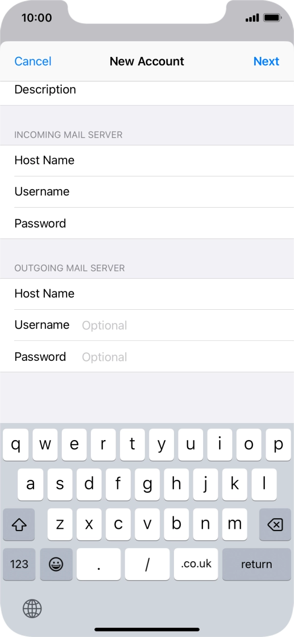 Press Username and key in the username for your email account. Press Username and key in the username for your email account.