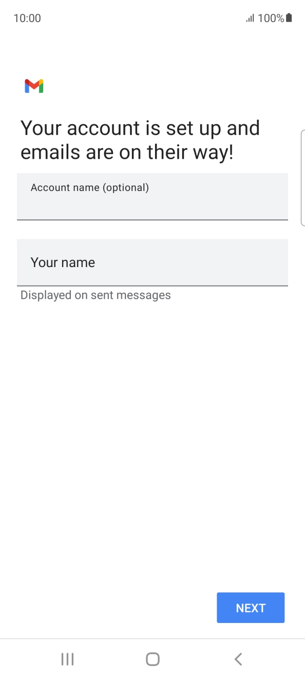Press the field below 'Account name (optional)' and key in the required name. Press the field below 'Account name (optional)' and key in the required name.
