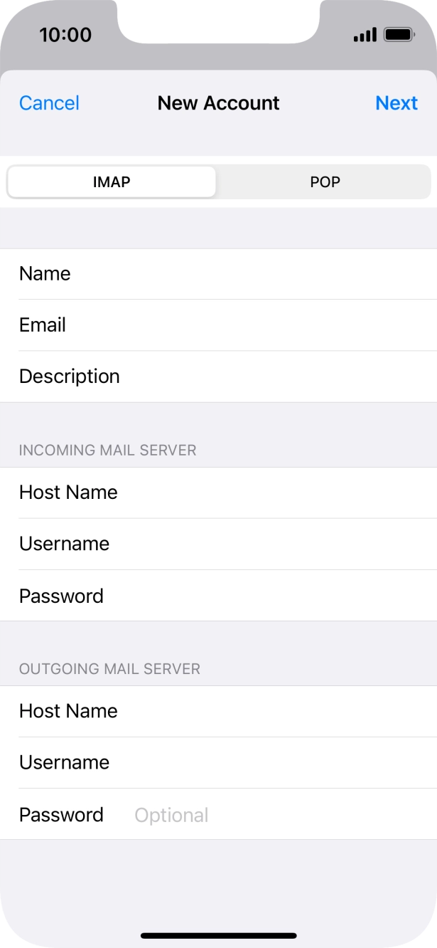 Press Password and key in the password for your email account. Press Password and key in the password for your email account.