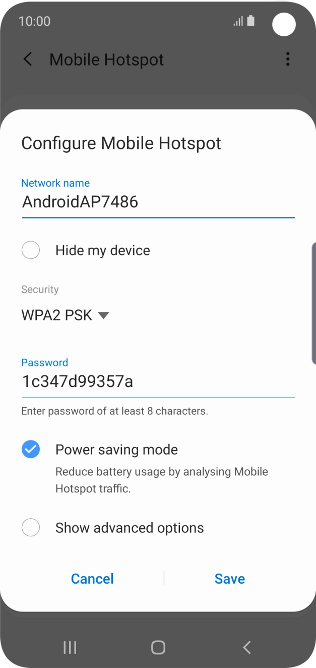 Press the field below 'Network name' and key in the required name.