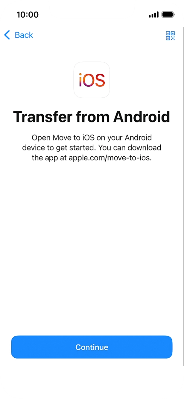 To transfer content to your phone, you need to install the app 'Move to iOS' on the Android phone. When the app is installed, press Continue.