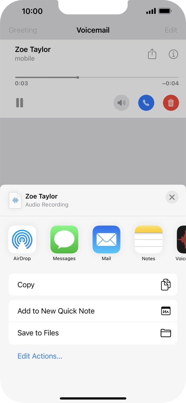 Press the required setting and follow the instructions on the screen to share or save the message.