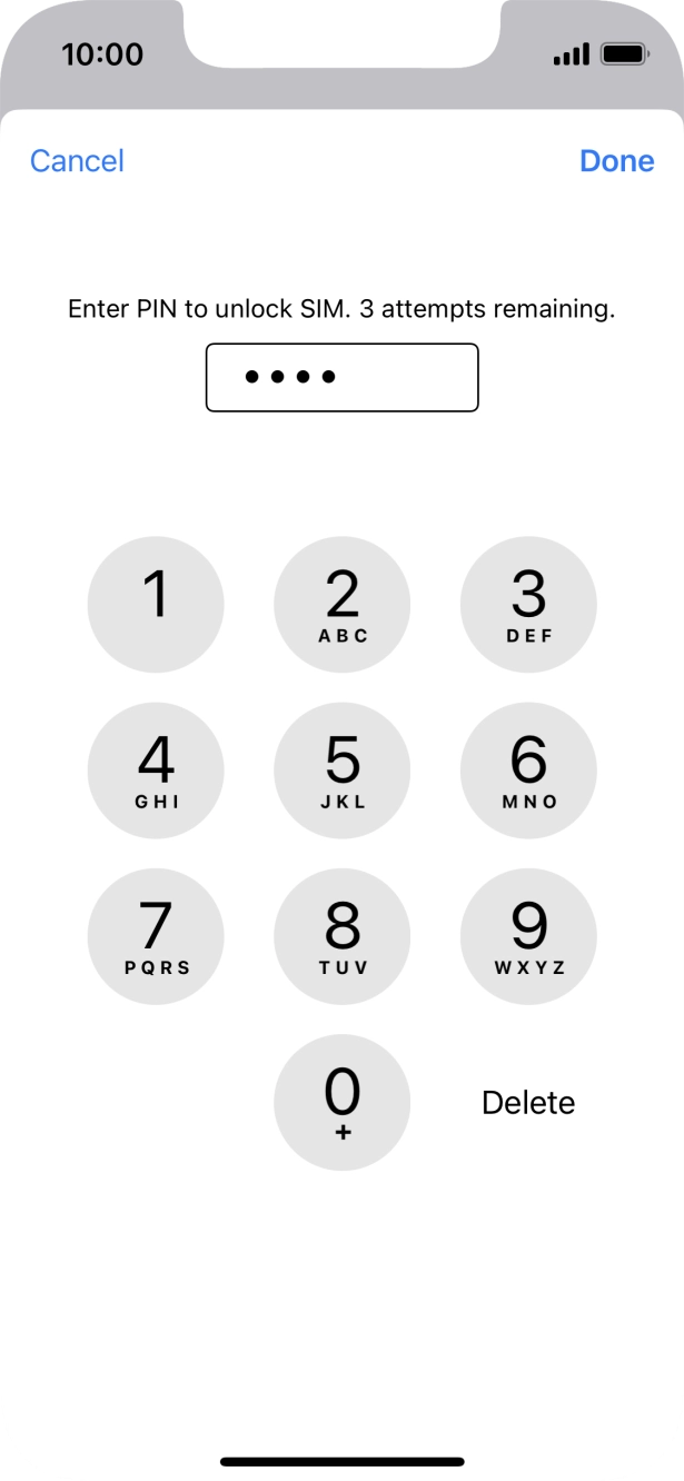 Key in your SIM PIN and press Done. The default SIM PIN is 0000.