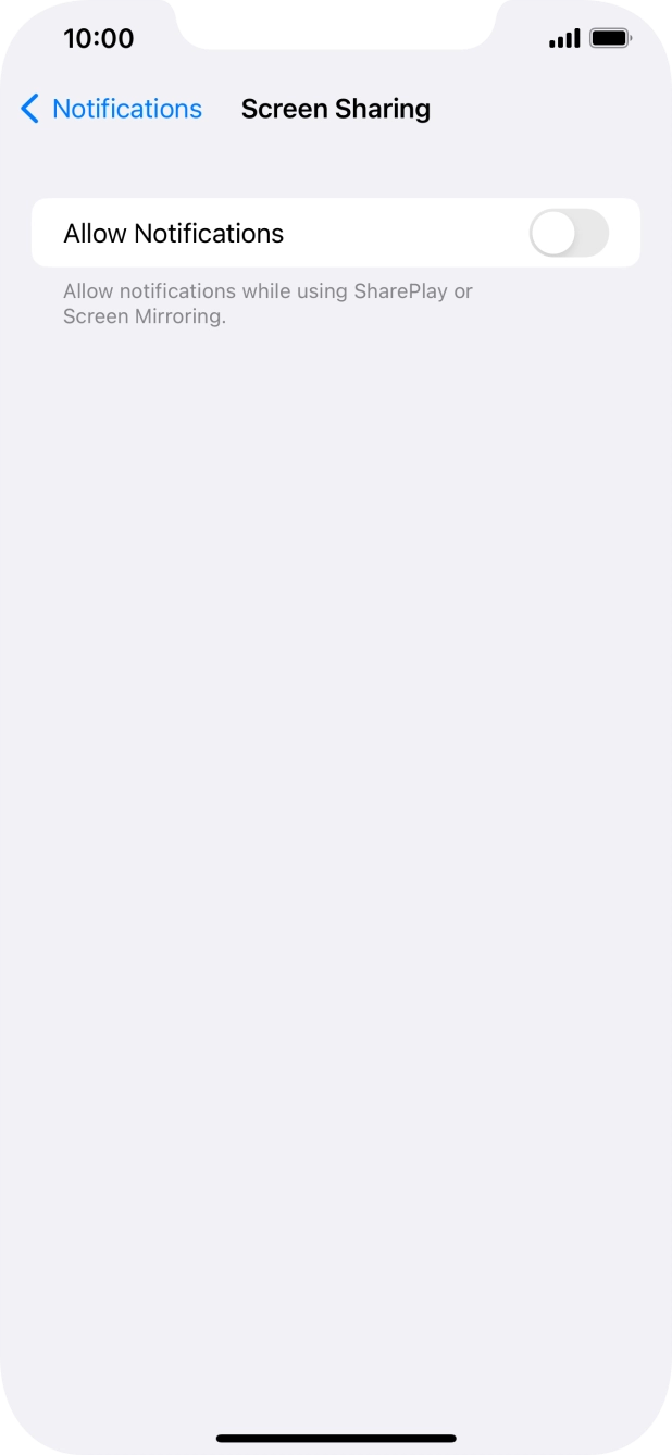 Press the indicator next to 'Allow Notifications' to turn the function on or off. Press the indicator next to 'Allow Notifications' to turn the function on or off.