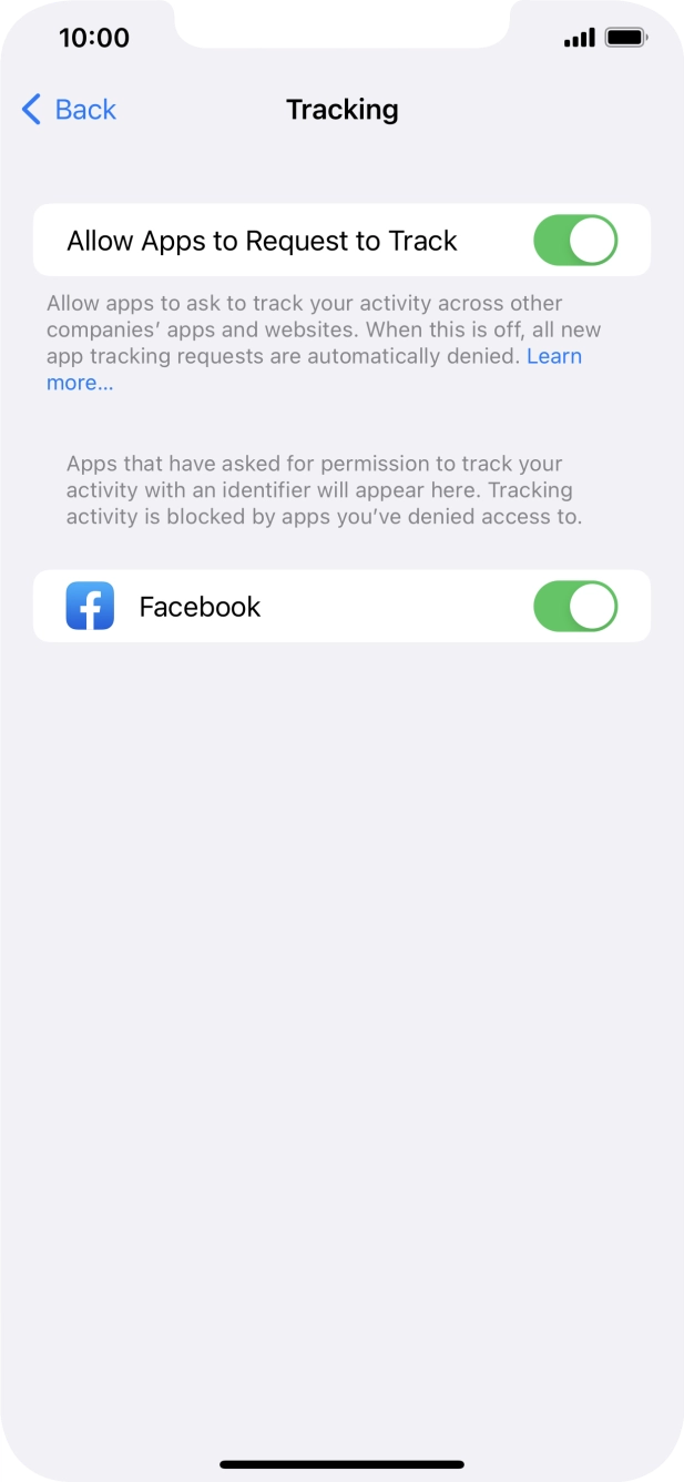 Press the indicator next to 'Allow Apps to Request to Track' to turn the function on or off.