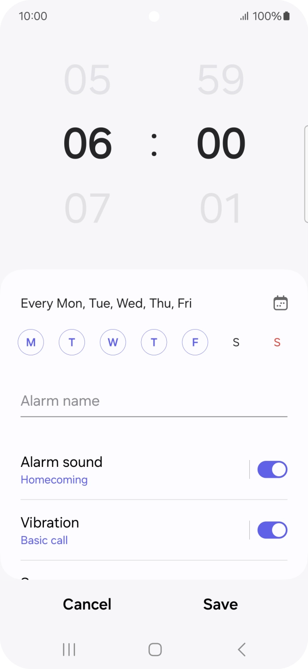 Press the indicator next to 'Alarm sound' to turn on the alarm tone.