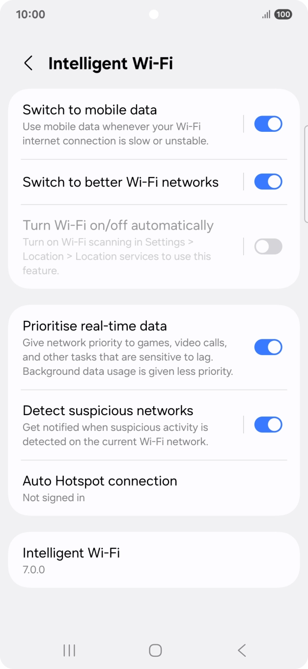 Press the indicator next to 'Switch to mobile data' to turn the function on or off. Press the indicator next to 'Switch to mobile data' to turn the function on or off.