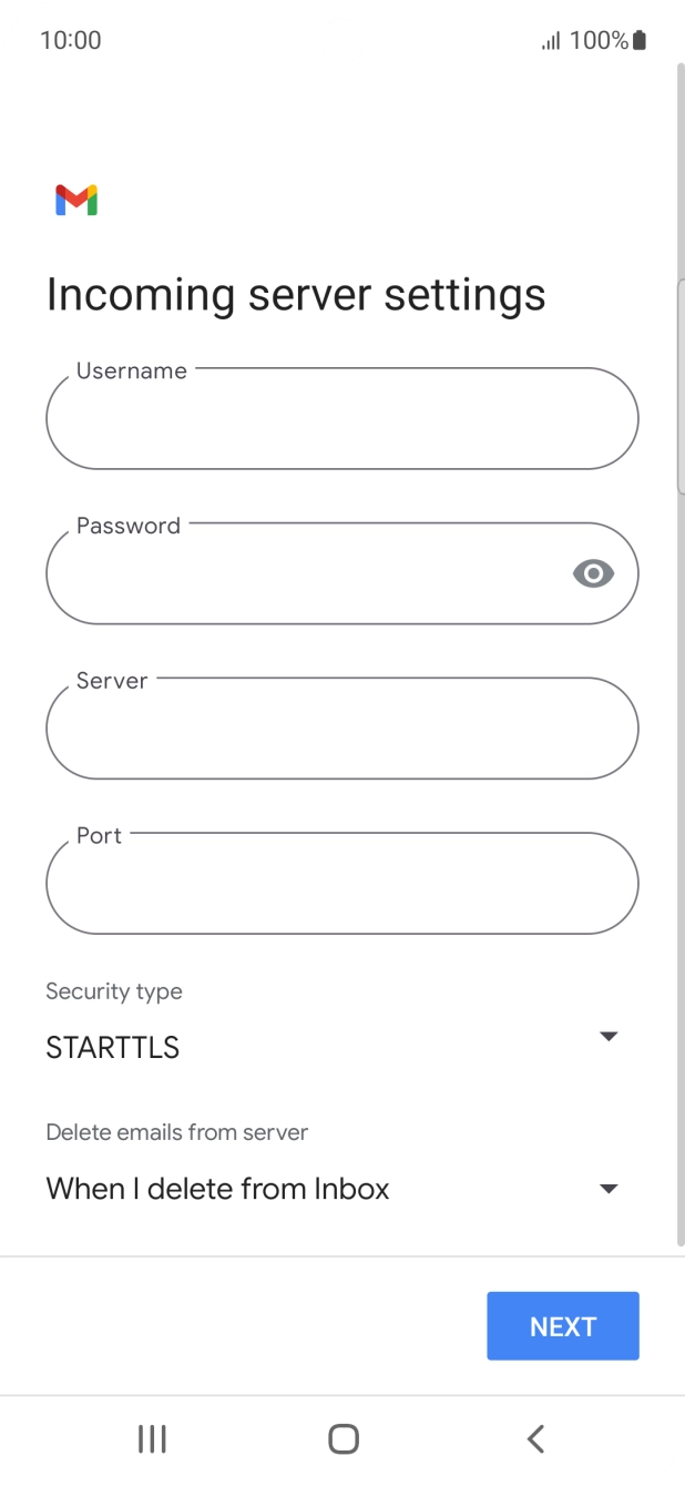 Press the field below 'Username' and key in the username for your email account.