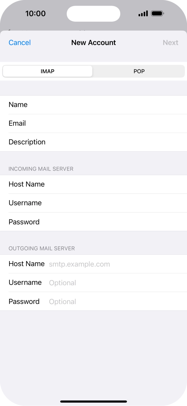 Press Host Name and key in the name of your email provider's outgoing server. Press Host Name and key in the name of your email provider's outgoing server.