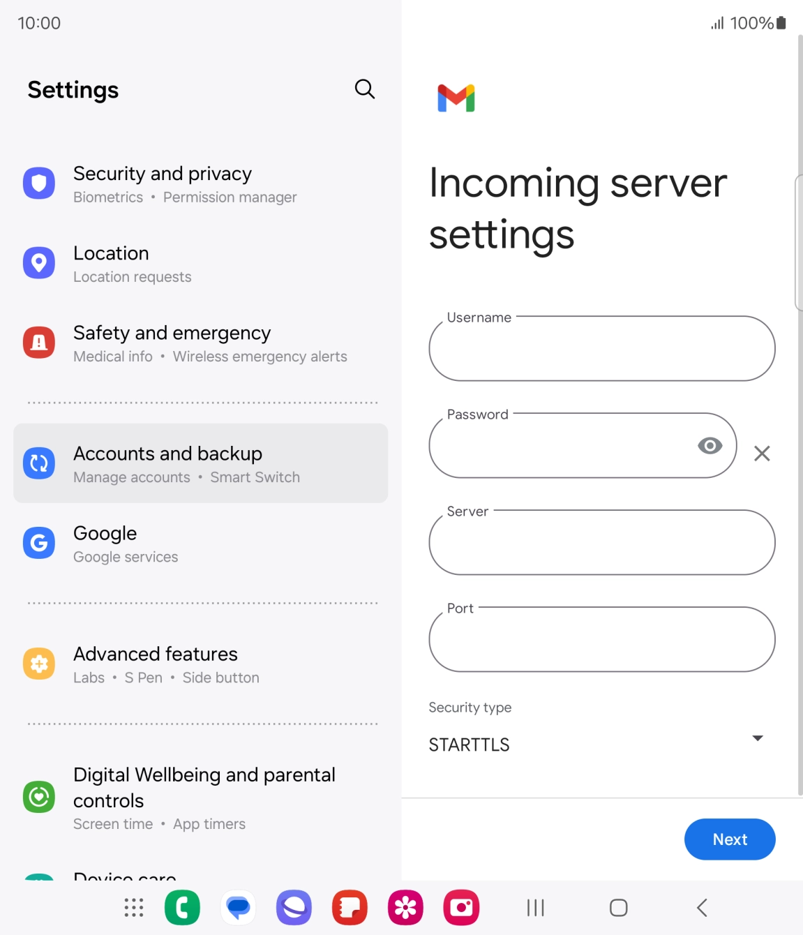 Press the field below 'Username' and key in the username for your email account. Press the field below 'Username' and key in the username for your email account.