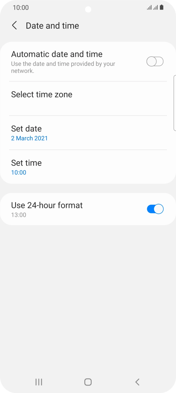 Press the indicator next to 'Automatic date and time' to turn on the function.