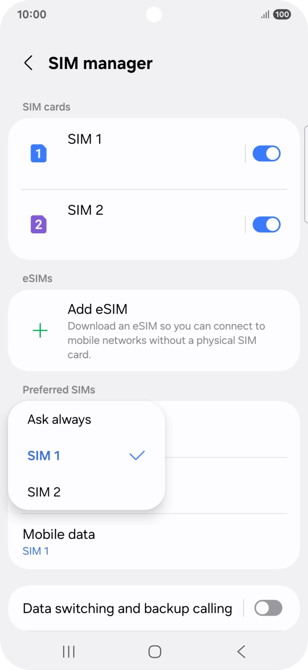 Press the required setting.
