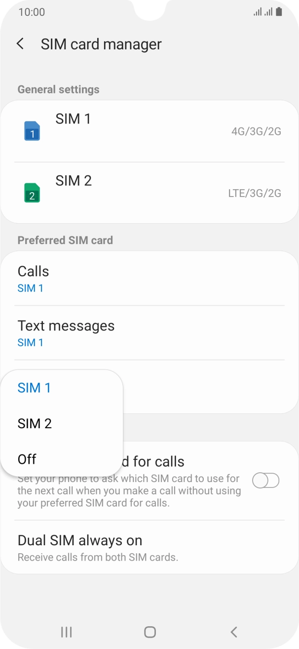 Press the required setting.