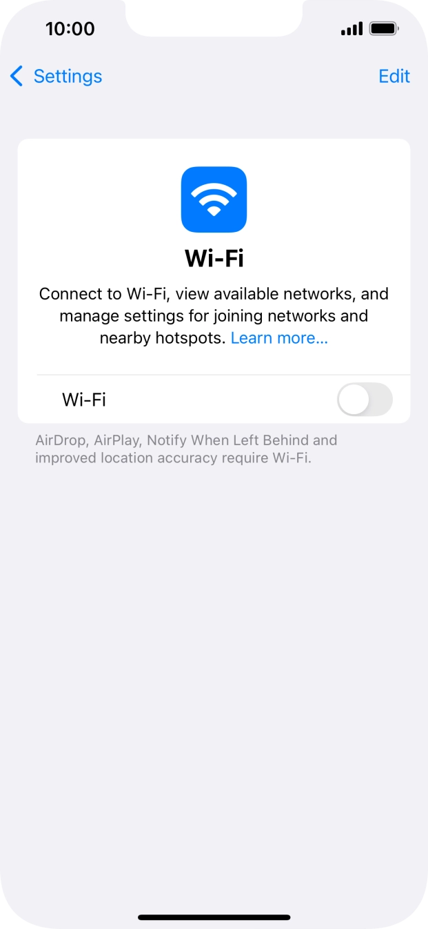 Press the indicator next to 'Wi-Fi' to turn on the function.