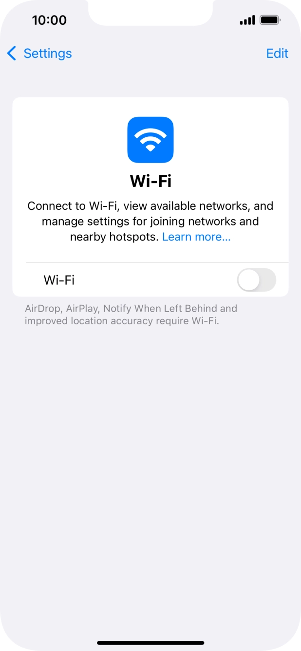 Press the indicator next to 'Wi-Fi' to turn on the function. Press the indicator next to 'Wi-Fi' to turn on the function.