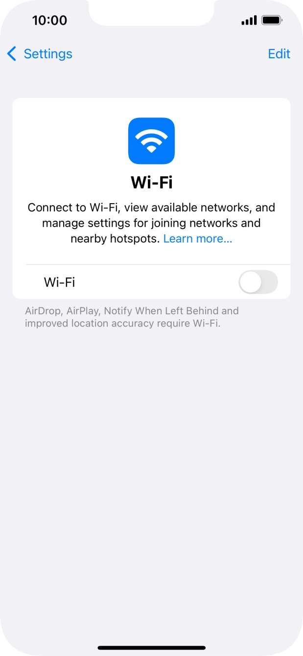 Press the indicator next to 'Wi-Fi' to turn on the function. Press the indicator next to 'Wi-Fi' to turn on the function.