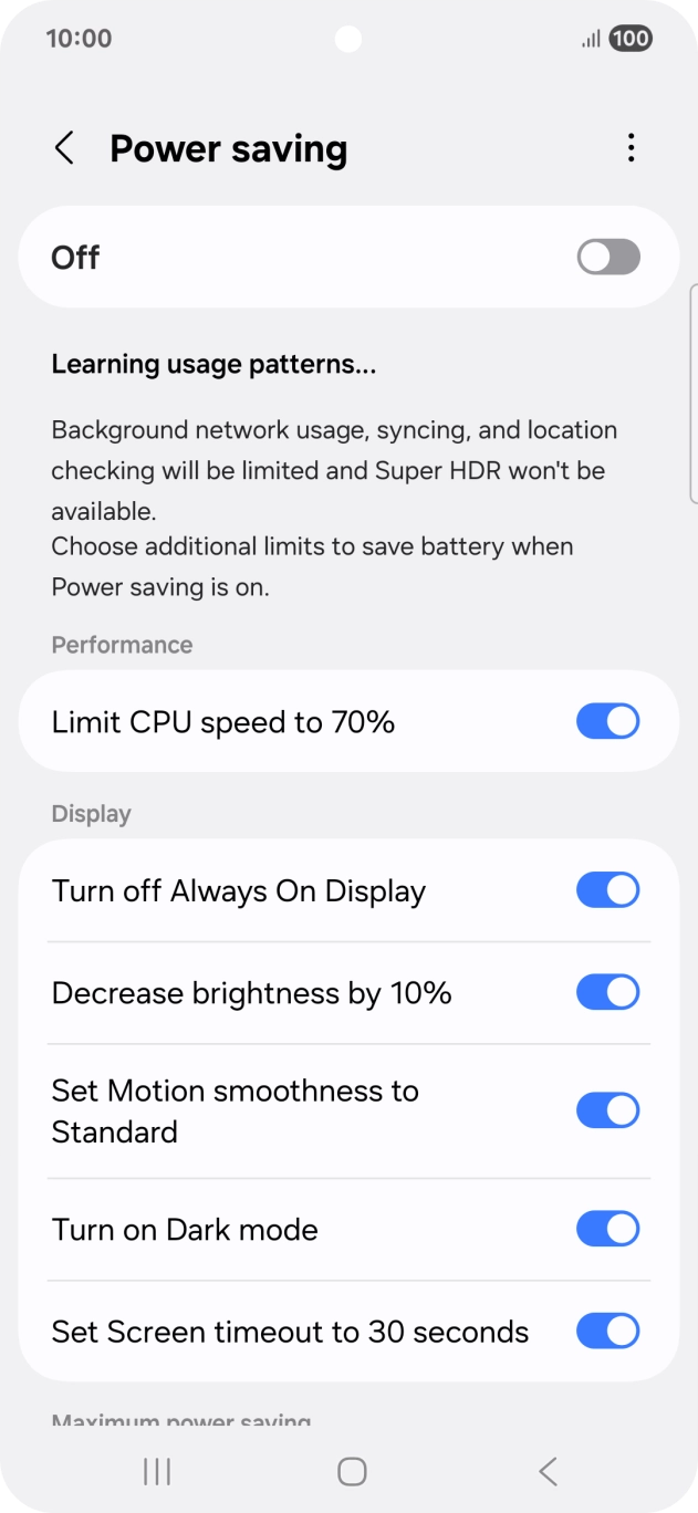 Press the indicators next to the required settings.