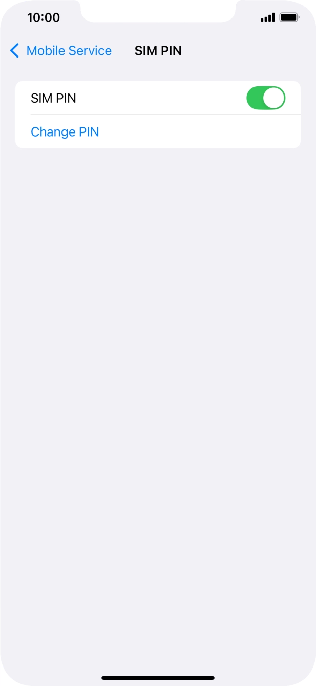Press the indicator next to 'SIM PIN' to turn the function on or off.