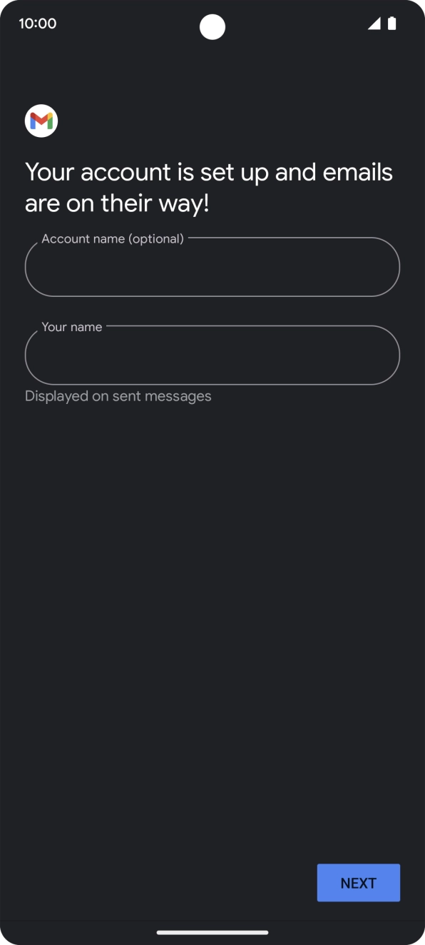 Press the field below 'Account name (optional)' and key in the required name. Press the field below 'Account name (optional)' and key in the required name.