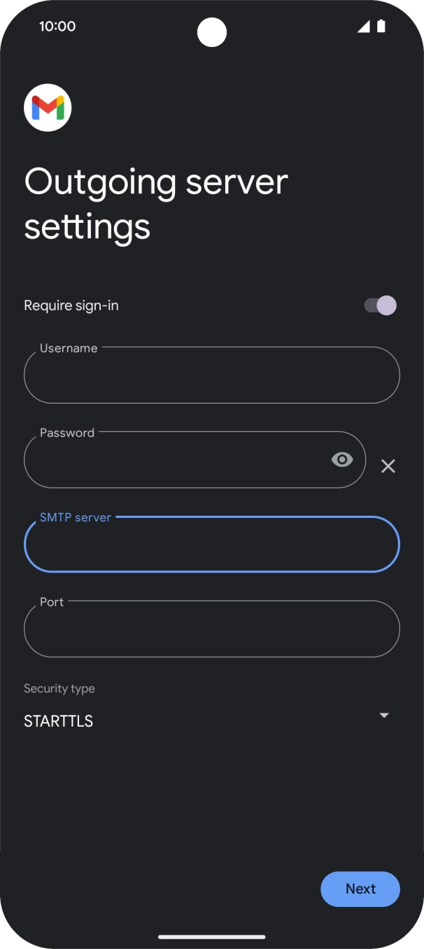 Press the field below 'Port' and key in 587.