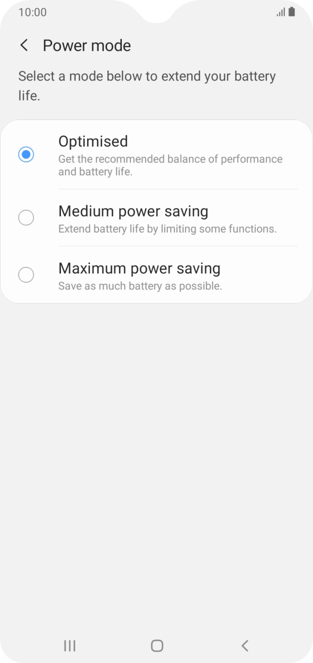 Press the required setting.