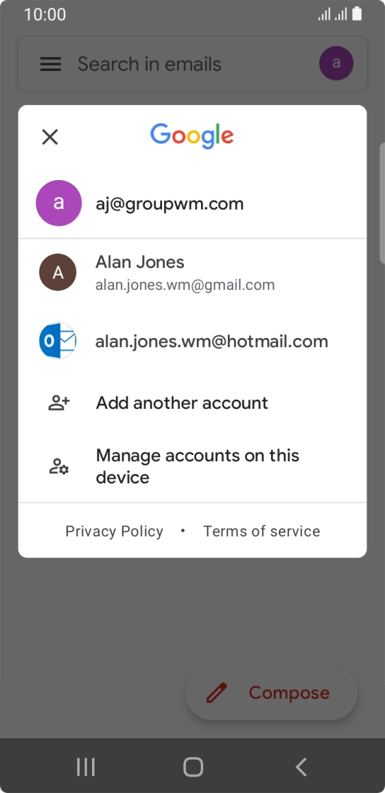 Press the required email account.