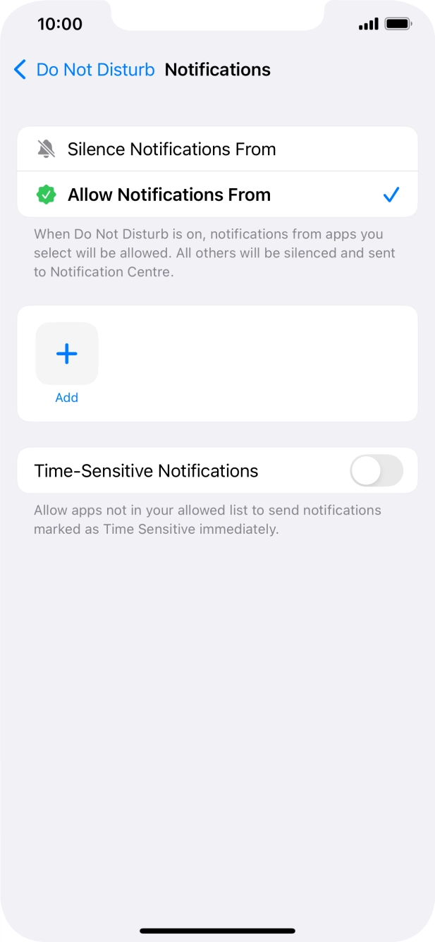 Press the indicator next to 'Time-Sensitive Notifications' to turn display of timed notifications on or off when Do Not Disturb is turned on. Press the indicator next to 'Time-Sensitive Notifications' to turn display of timed notifications on or off when Do Not Disturb is turned on.