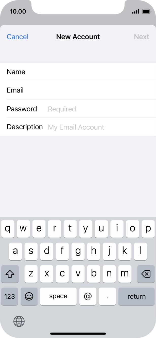 Press Password and key in the password for your email account. Press Password and key in the password for your email account.