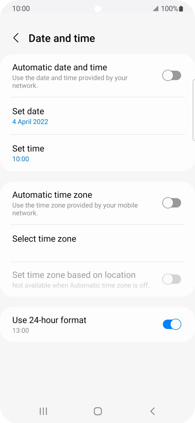 Press the indicator next to 'Automatic date and time' to turn on the function.