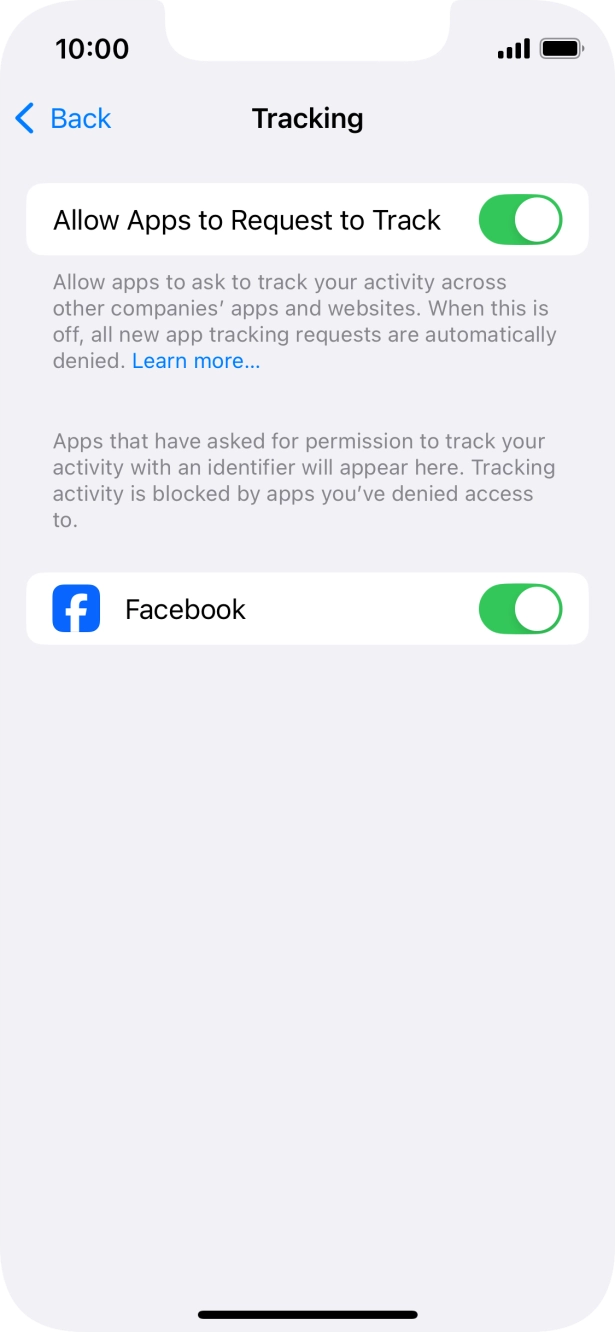 Press the indicator next to 'Allow Apps to Request to Track' to turn the function on or off.