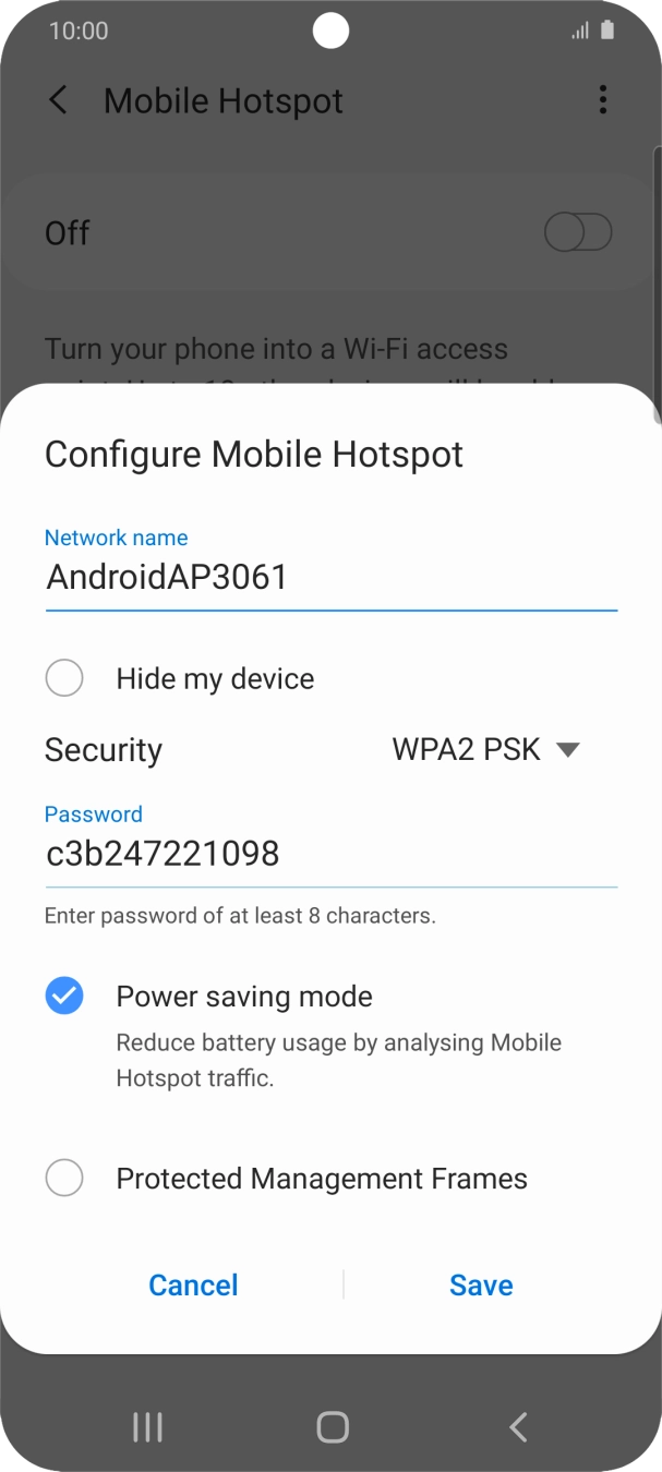 Press the field below 'Network name' and key in the required name.