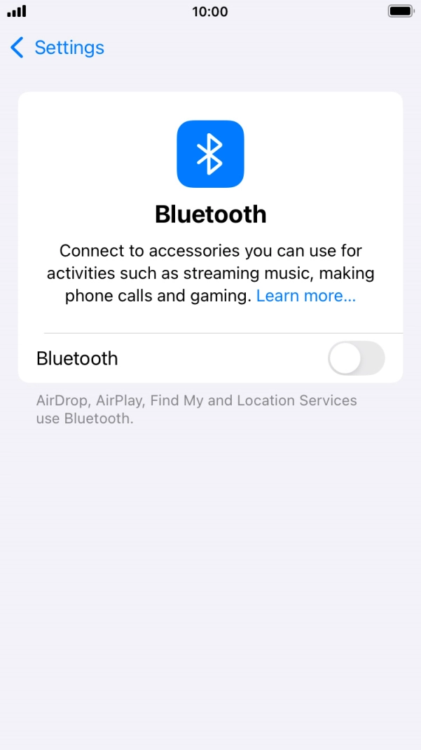 Press the indicator next to 'Bluetooth' to turn on the function.